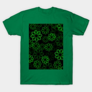 Neon Floral Green on Black Repeat 5748 T-Shirt